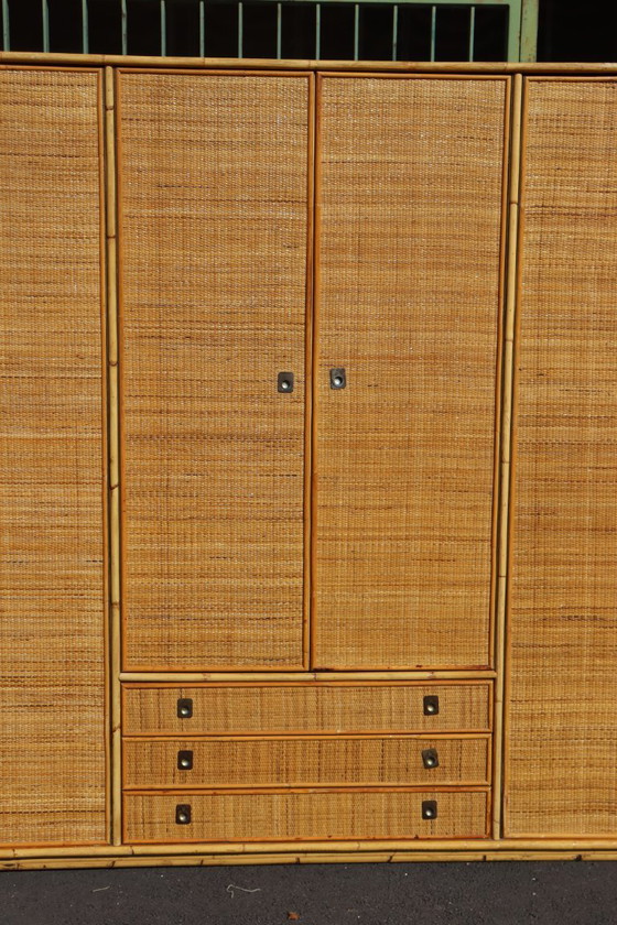 Large rattan and bamboo wardrobe by Dal Vera Italy, Gold (photo 5 of 10)