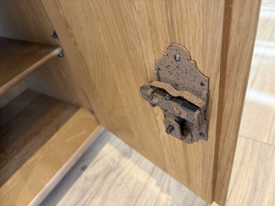 Image 1 of Oak with steel uprights cheese cabinet brutalist bookcase