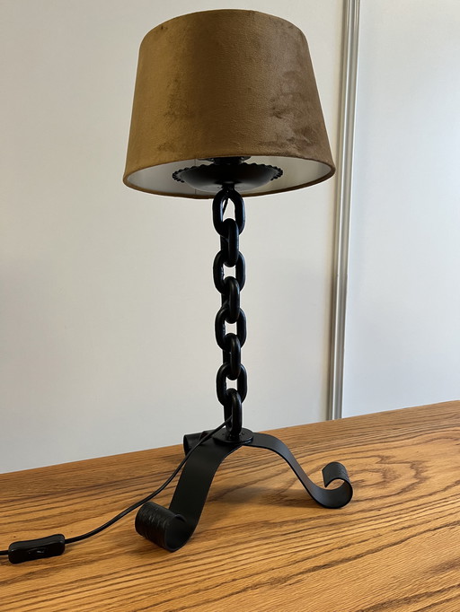Large Vintage Brutalist Wrought Iron Table Lamp