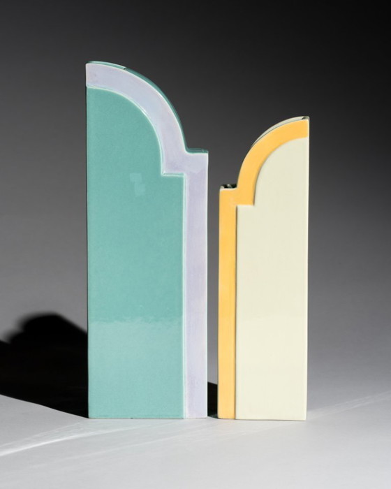 Image 1 of Rare Postmodern Ceramic Vase Duo Karl Till Staatliche Majolika Karlsruhe, 1996