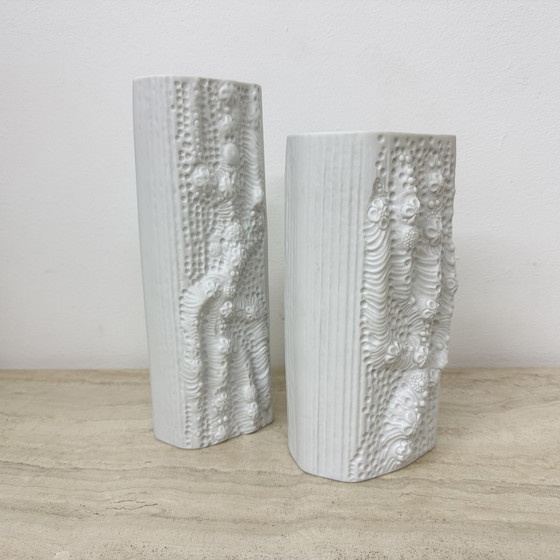 Image 1 of Martin Freyer for Rosenthal Bisque Relief Azu Vase Op Art 1970s