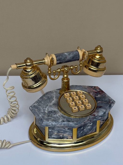 Vintage Italiaans design marmer Telco Capezzanoilu huis telefoon goud accenten 