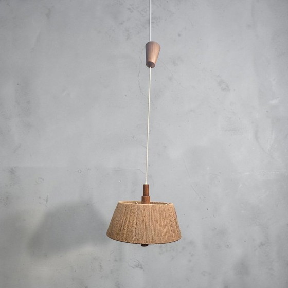 Lampada a sospensione da soffitto Mid Century Temde Noce Raffia anni '60, Temde Leuchten (foto 5 di 15)
