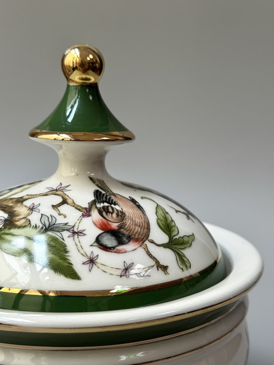 Image 1 of Fiorentine Italienische Porzellan Bonbonniere, handdekoriert, Vögel und Goldakzente