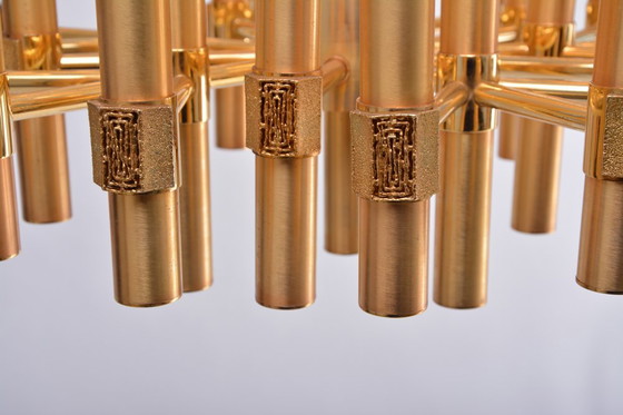 Image 1 of Gold Colored Mid-Century Modern Chandelier by Angelo Brotto for Esperia Italia