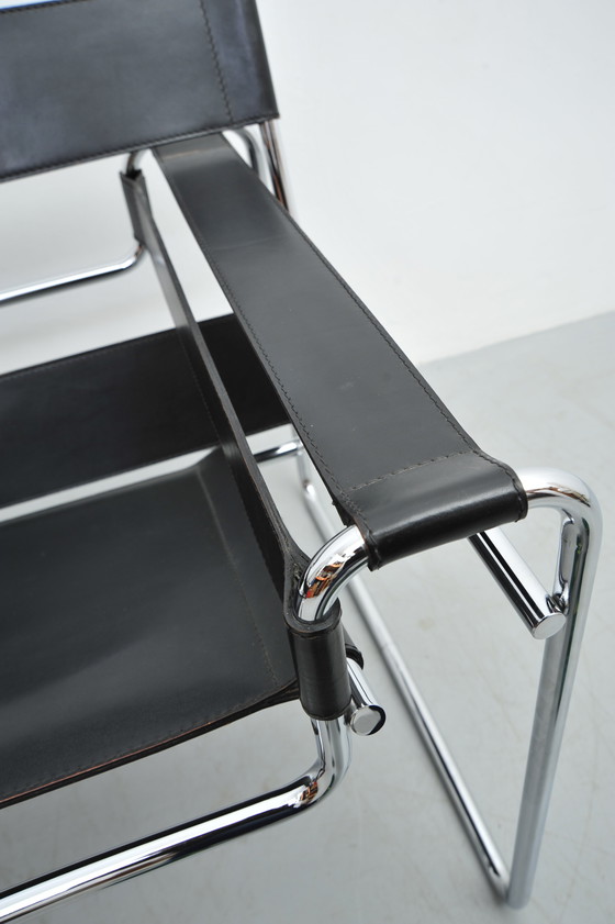 Image 1 of Wassily Armchair B3 Tubular Steel And Leather By Marcel Breuer Bauhaus Design 1925