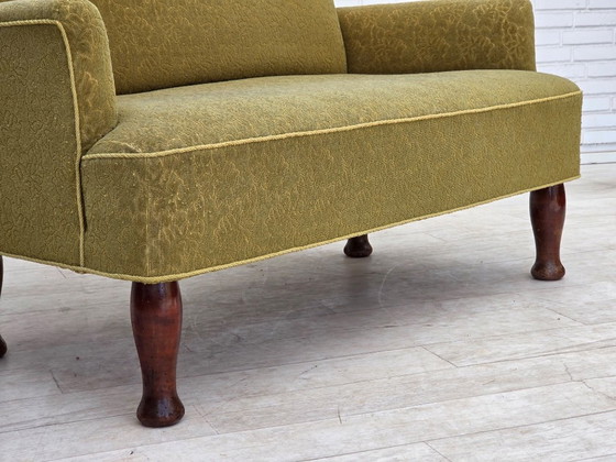 Image 1 of 1950s, Danish 2-seater sofa, green furniture wool fabric.