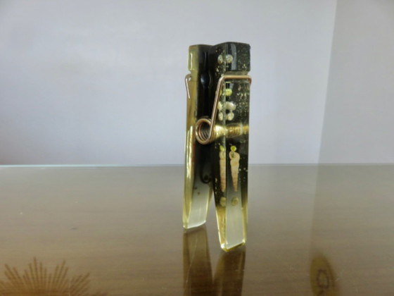Image 1 of Resin clip with inclusions, photo holder, letter holder, paperweight, 60s