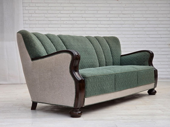 Dänisches 3-Sitzer-Sofa aus den 1960er Jahren, Möbelwolle, Eichenholz. – 3-5 Sitzer Sofas, Wood, Wool (photo 5 of 17)