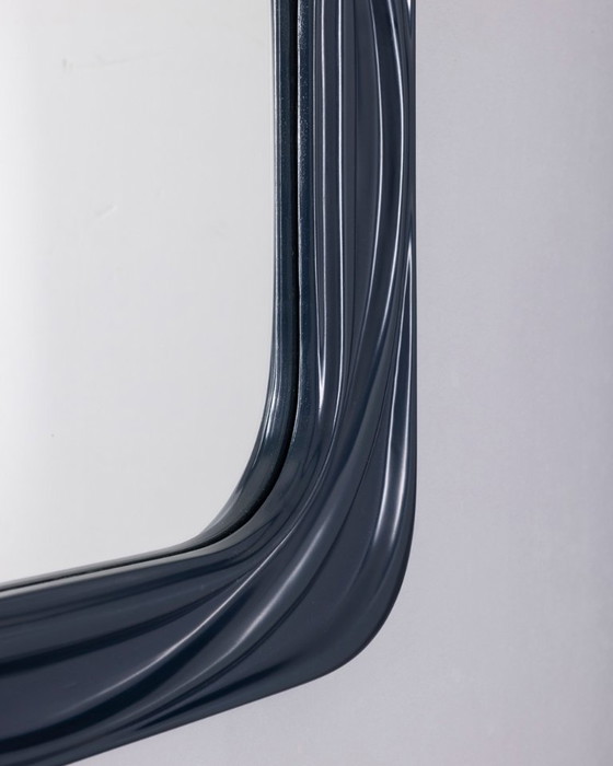 Vintage 1970s Square Wall Mirror in Blue Plastic, Italian Design (photo 5 of 7)
