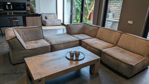 Modulaire hoekbank (Goossens Jim) Micro Leer Alcamara Licht Grijs