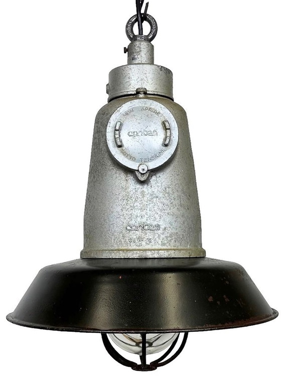 Image 1 of Lampada a sospensione industriale italiana in smalto nero a gabbia di Cortem, anni '60