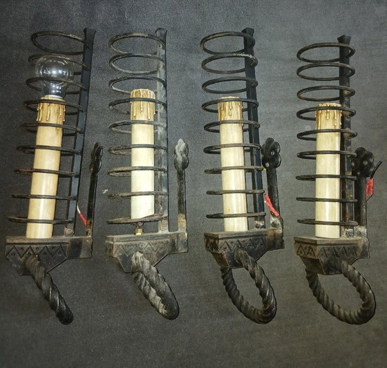 Image 1 of Iron wall sconces, inspired by the medieval cellar rat candlestick style