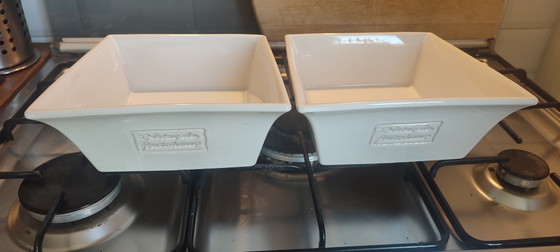 Juego de dos fuentes cuadradas asimétricas para gratinar, numeradas por BCI, fabricadas en Francia. (photo 11 of 15)
