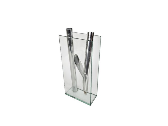 Image 1 of Lisa Mori for Inn - Inn Crystal Glass GmbH - Modernist - glass - crystal - aluminum - vase - 90s