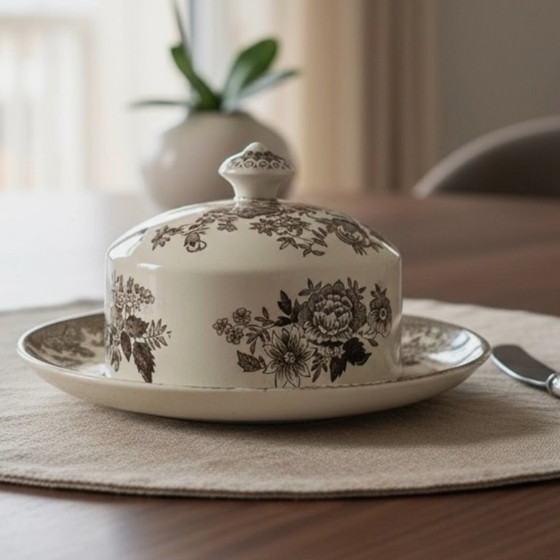 Image 1 of Beurrier en céramique blanche et brune Wedgwood Faisans