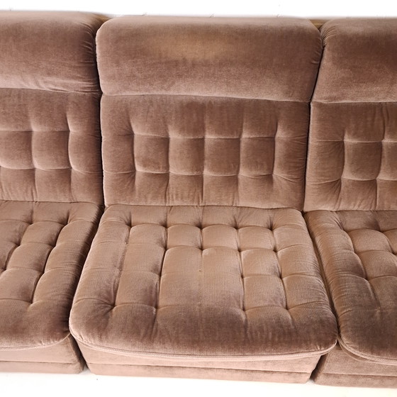 Image 1 of Vintage modular sofa from the 1970s, tufted brown velvet
