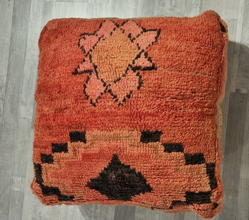 Vintage Moroccan Pouf, Berber Seat Cushion