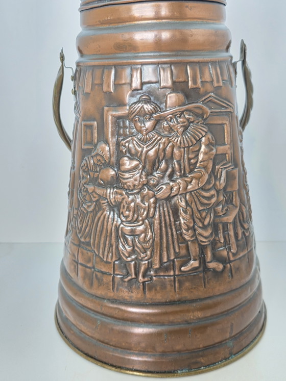 Vintage Nederlandse paraplubak/kolenkit van koper en messing met reliëf – Copper, Brass (photo 7 of 15)