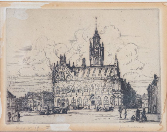Image 1 of Jan Poortenaar – Historischer Rathausplatz – Radierung – signiert