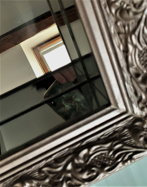 Image 1 of Espejo barroco con marcos interiores, 60 cm x 60 cm, plata.