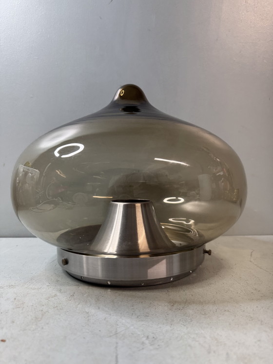 Magnifique Plafonnier Vintage Dijkstra Space Age (Verre Fumé, Années 70) – Dijkstra Lampen, Glass, Metal (photo 9 of 12)