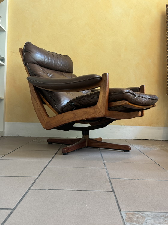 Image 1 of Vintage Lounge Chair SöDa, teak wood and leather with ottoman