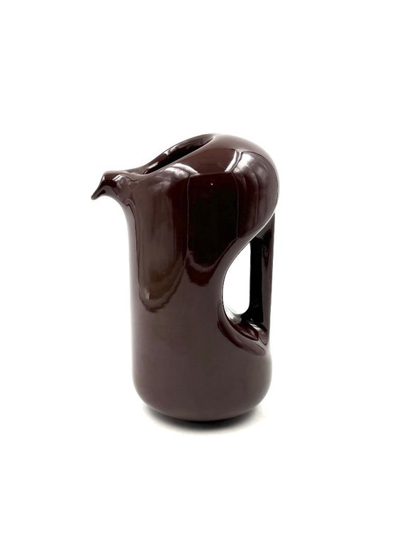 Image 1 of Mid Century moderne vaas / kan van bruin keramiek, Il Picchio Italië 1970