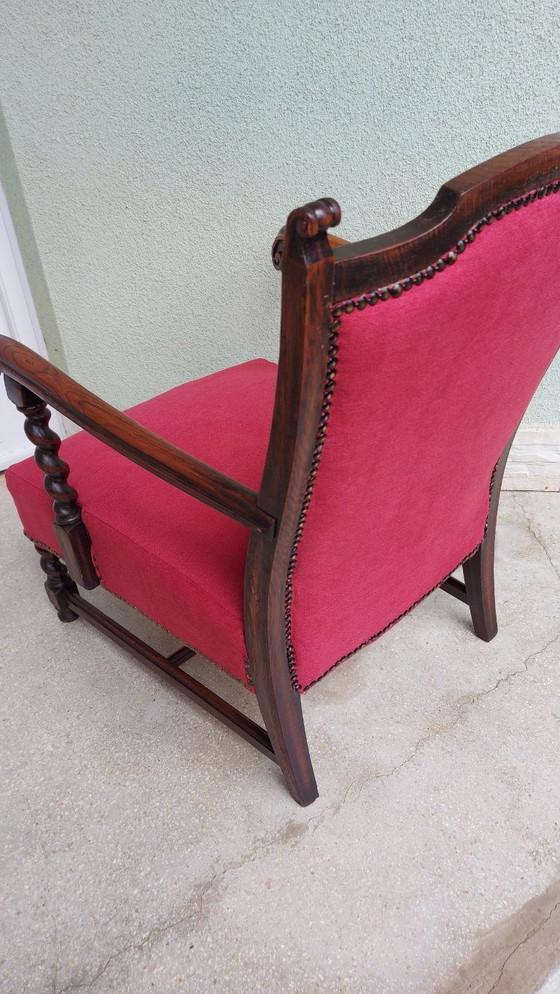 Image 1 of Refurbished Colonial-Style Armchair with Horse Tapestry