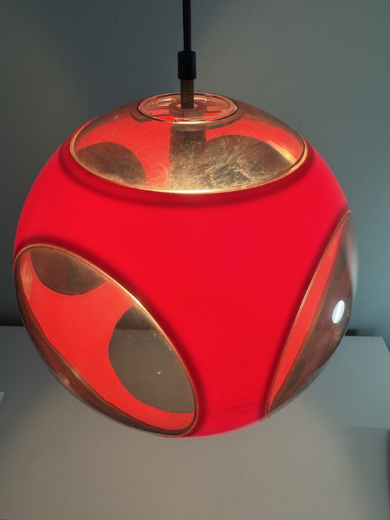 Image 1 of Vintage red space age lamp Bug Eye pendant lamp 1970s