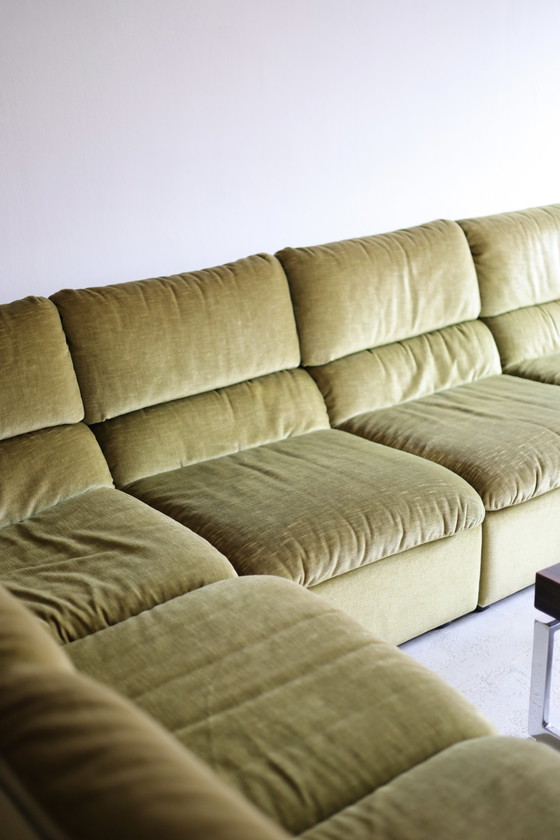 Image 1 of Modulaire Laauser bank, groen velours jaren 70