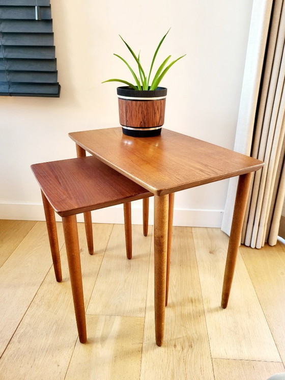 Image 1 of Set of Scandinavian style side tables, wood, probably 1970s