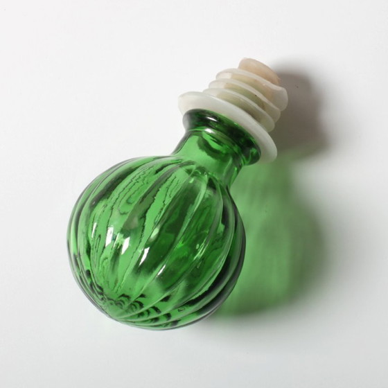 Image 1 of Vintage Emerald Green Glass Decanter / Rare Bottle with Stopper / Empoli / Italy / 1970s