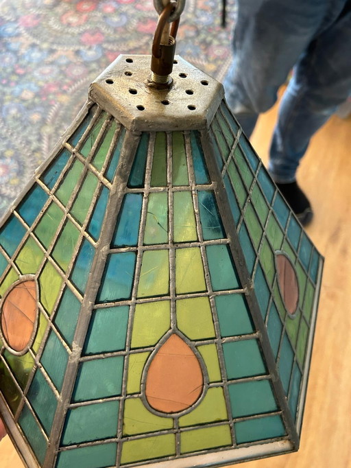 Antique Stained Glass Lamp in the Style of Tiffany