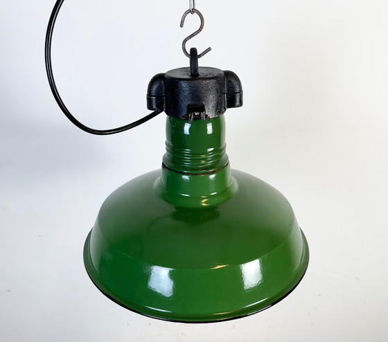 Image 1 of Industrial Green Enamel Factory Pendant Lamp, 1960s