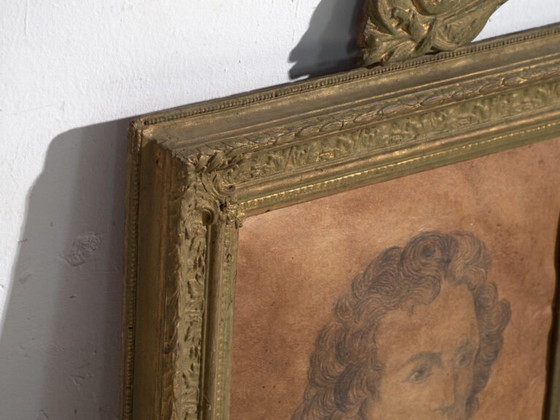 Antique pencil portrait in gilded frame – Central Europe, circa 1840 – Paintings & Drawings, Paper, Wood (photo 13 of 40)