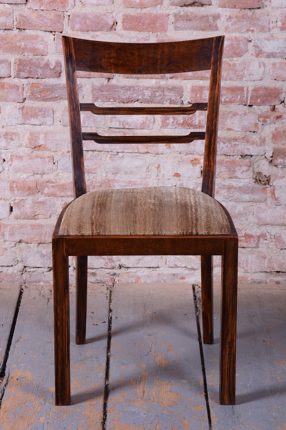 Set of Six Original Art Deco Chairs, Walnut, Revived Polish, Czech, 1920s, Dining chairs, Textile, Wood (photo 5 of 14)