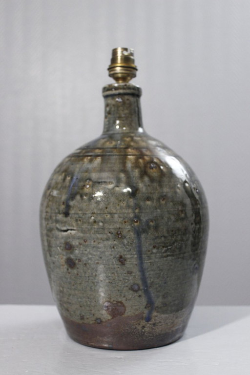 Base per lampada in gres pirite smaltato di Puisaye Denis Avonts La Borne anni '80