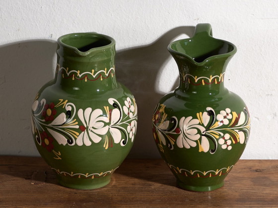 Pair of Vintage Glazed Ceramic Jugs, Central Europe, circa 1950 #6, Crockery, Yellow (photo 7 of 10)