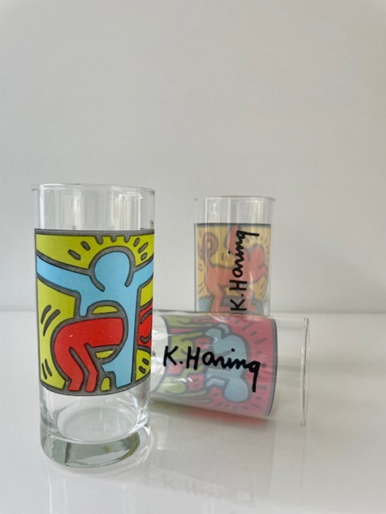 Image 1 of 3x Keith Haring X Quick long drink glasses - 1990s