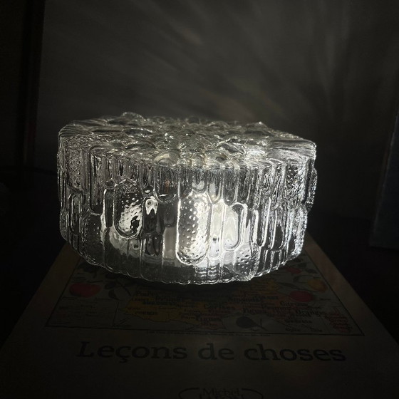 Vintage round wall light ceiling light transparent glass reed 1970 1980 (photo 8 of 9)