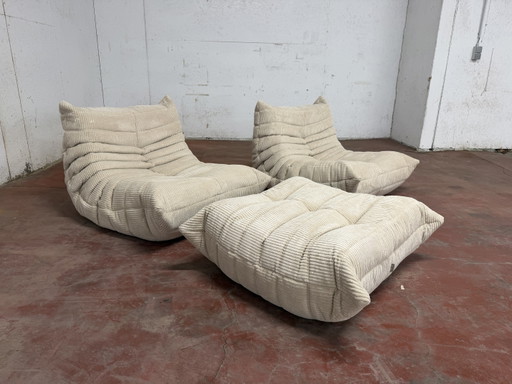 Ligne Roset Togo 2x Einsitzer + Ottoman in Beige Corduroy Neuwertig 10/10!!