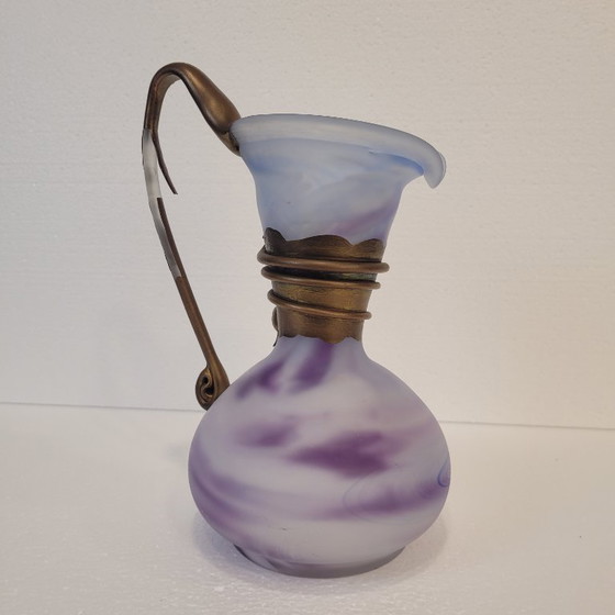 Image 1 of Violet glass jug with gold decorations, 80's - France