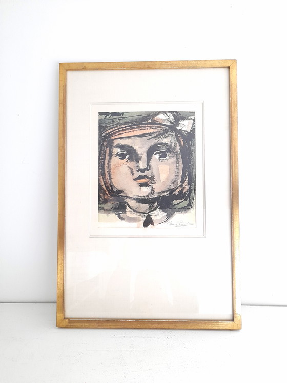 Image 1 of Portrait Jeune Fille Années 50 Aquarelle Signée