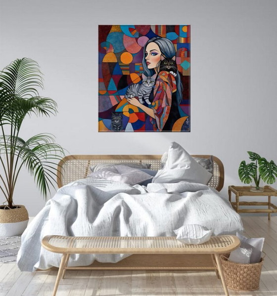 Image 1 of Léa ROCHE - Mara et ses chats - Lithographie d'artiste