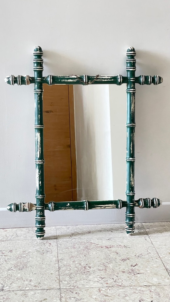 Image 1 of Specchio antico chiamato bambù patinato vintage Francia