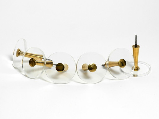 1970s set of 6 coat hooks made of brass and plexiglass by Vereinigte Werkstätten