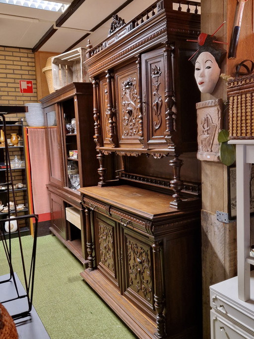Antique Renaissance Sideboard Cabinet – Solid Wood – Hand-Carved