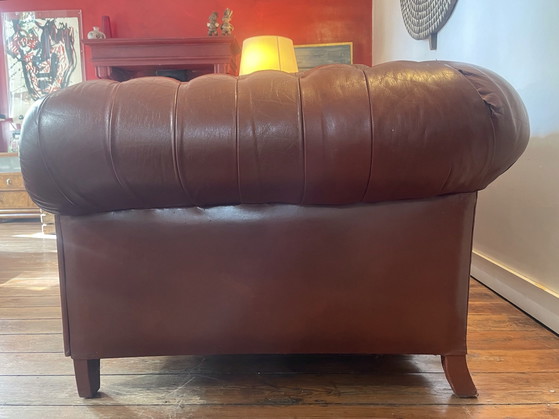 Prachtige vintage roestkleurige Chesterfield, 3-5 zitsbanken, Leer, Bruin (foto 3 van 9)