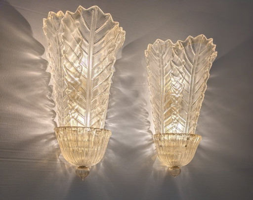 Coppia applique giganti Barovier & Toso Foglia d'Oro di Murano, anni '80
